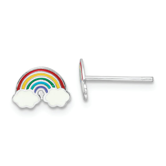 Sterling Silver RH-plated Enamel Kids Rainbow Post Earrings