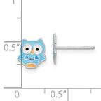 Sterling Silver RH-plated Enamel Kids Blue Owl Post Earrings