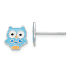 Sterling Silver RH-plated Enamel Kids Blue Owl Post Earrings