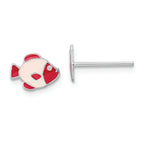 Sterling Silver RH-plated Pink Enamel Kids Fish Post Earrings