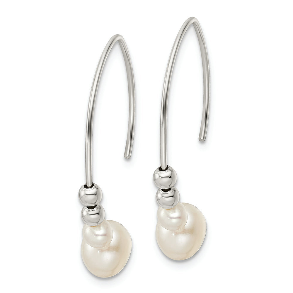 Sterling Silver Polished Glass Pearl Dangle Earrings