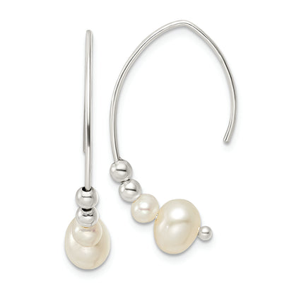 Sterling Silver Polished Glass Pearl Dangle Earrings