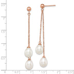 Sterling Silver Rose-tone 7-8mm White Teardrop FWC Pearl Dangle Earrings