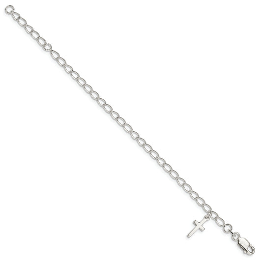 Sterling Silver Cross Charm Child's 6in Plus 1in ext. Bracelet