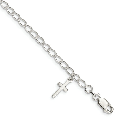 Sterling Silver Cross Charm Child's 6in Plus 1in ext. Bracelet