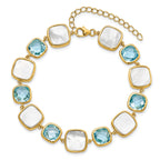 Sterling Silver Gold-plated Blue Topaz & MOP w/2 in ext. Bracelet