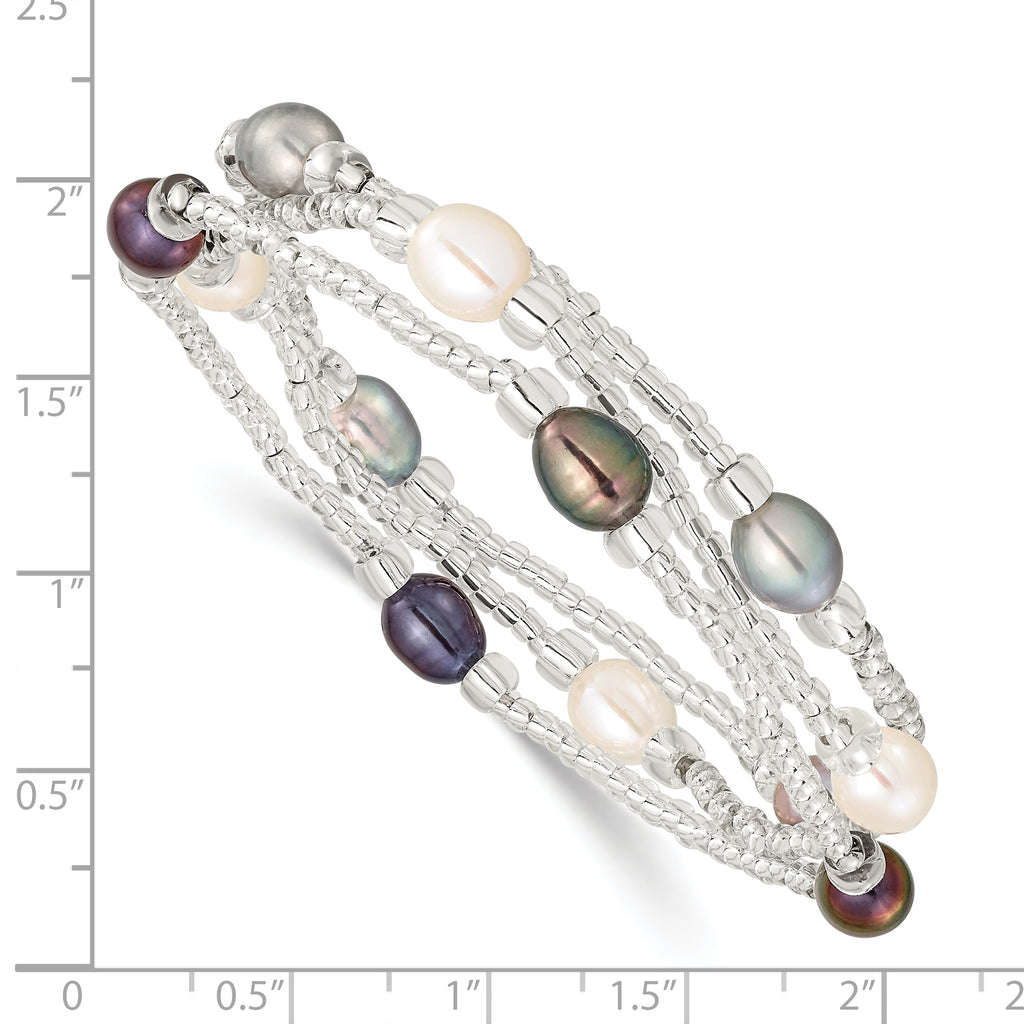 6-8mm Wht/Bk/Grey Rice FWC Pearl and Glass Bead Stretch 3-Bracelet Set