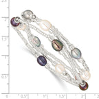 6-8mm Wht/Bk/Grey Rice FWC Pearl and Glass Bead Stretch 3-Bracelet Set