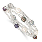6-8mm Wht/Bk/Grey Rice FWC Pearl and Glass Bead Stretch 3-Bracelet Set