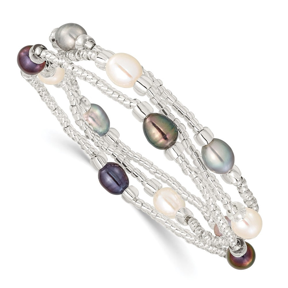 6-8mm Wht/Bk/Grey Rice FWC Pearl and Glass Bead Stretch 3-Bracelet Set