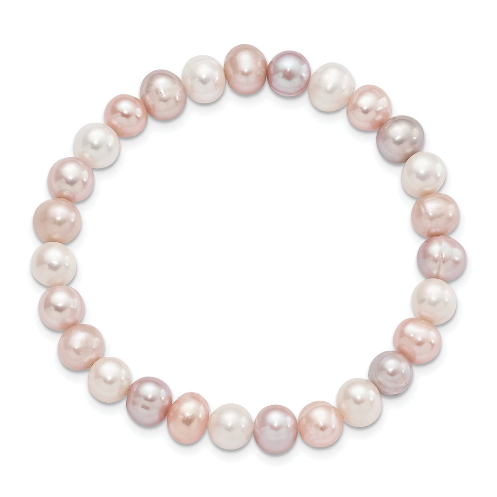 6-7mm White/Pink/Purple Semi-round FWC Pearl Stretch Bracelet