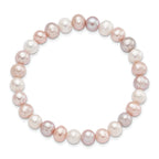 6-7mm White/Pink/Purple Semi-round FWC Pearl Stretch Bracelet
