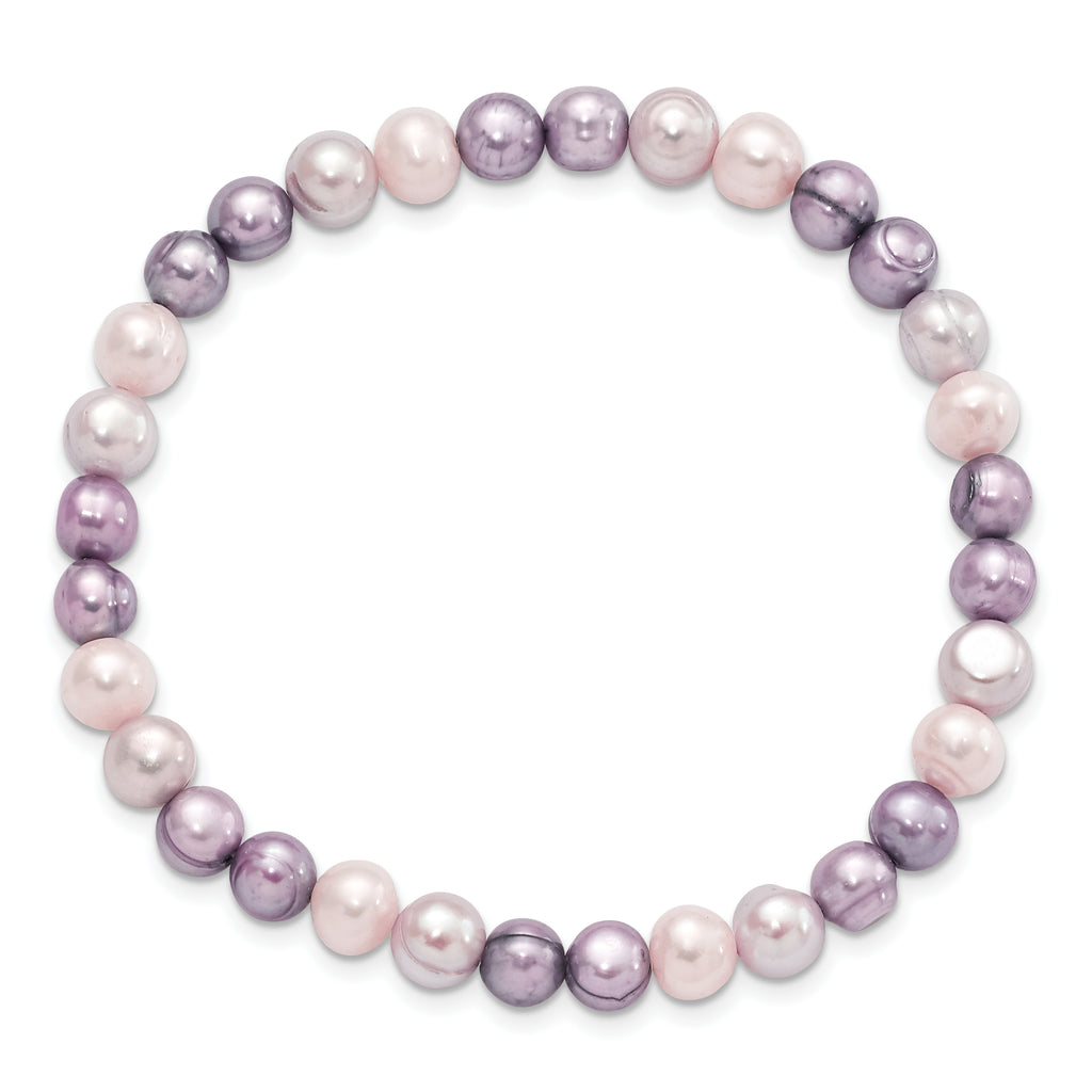 6-7mm White/Lavendar/Grey FWC Semi-round FWC Pearl Stretch Bracelet