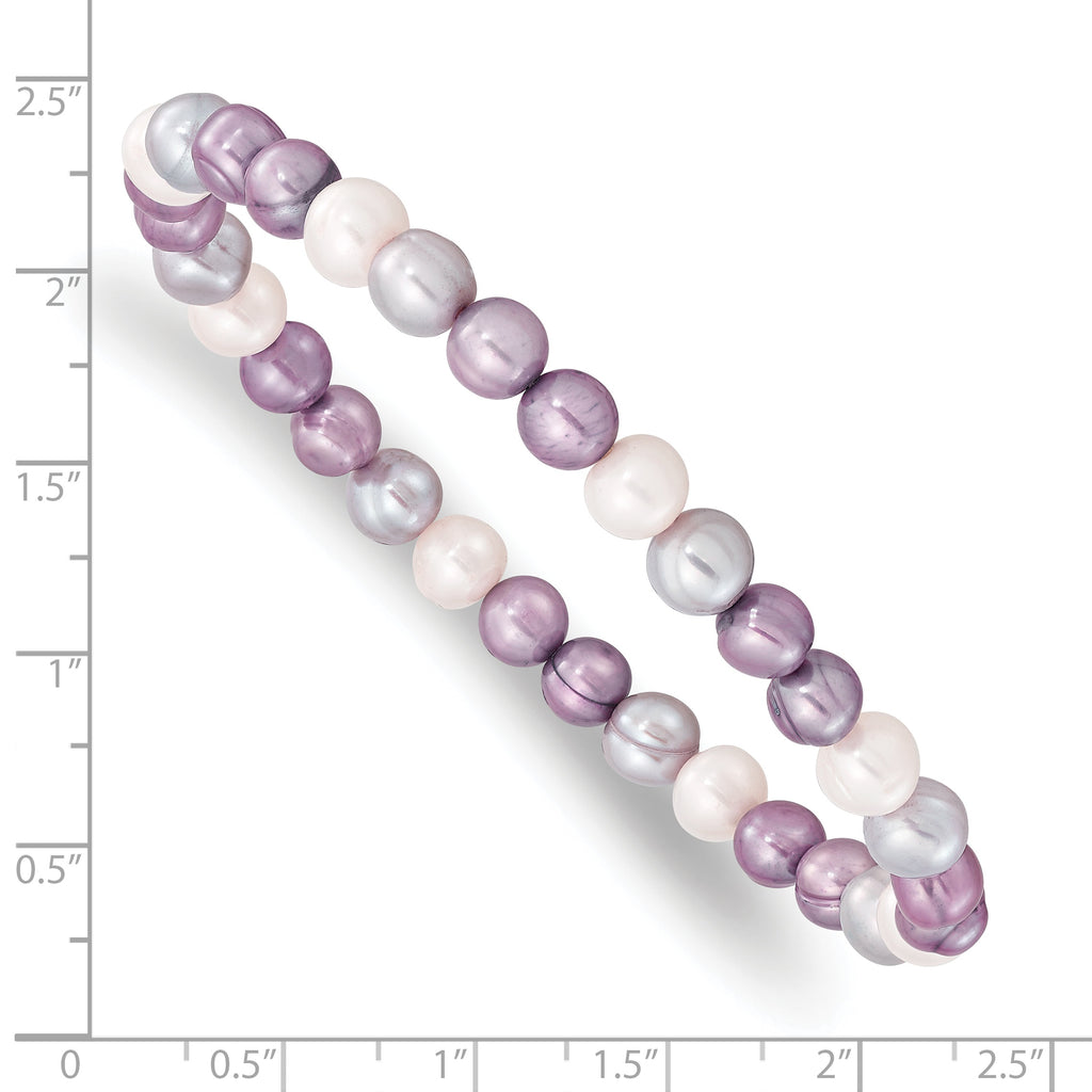6-7mm White/Lavendar/Grey FWC Semi-round FWC Pearl Stretch Bracelet