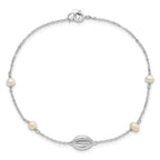 Sterling Silver Rhodium-plated Cowrie Shell & FW Cultured Pearl Bracelet