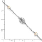 Sterling Silver Rhodium-plated Cowrie Shell & FW Cultured Pearl Bracelet