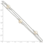 Sterling Silver Polished Glass Pearl w/.75 in ext Bracelet