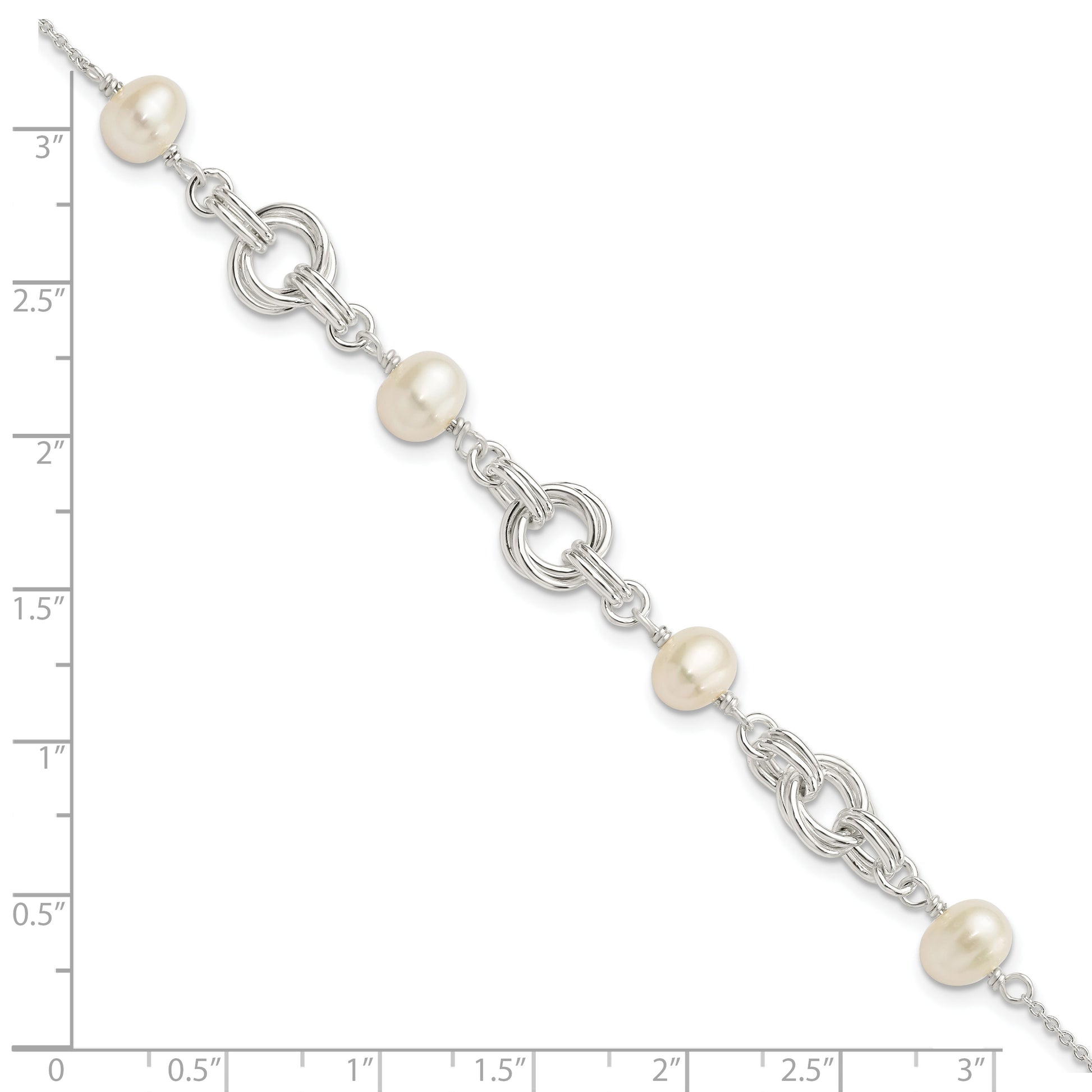 Sterling Silver Polished Glass Pearl w/ 1 in ext. Bracelet