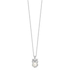 Sterling Silver Rhodium-plated CZ 8-9mm White Button FWC Pearl Owl Necklace