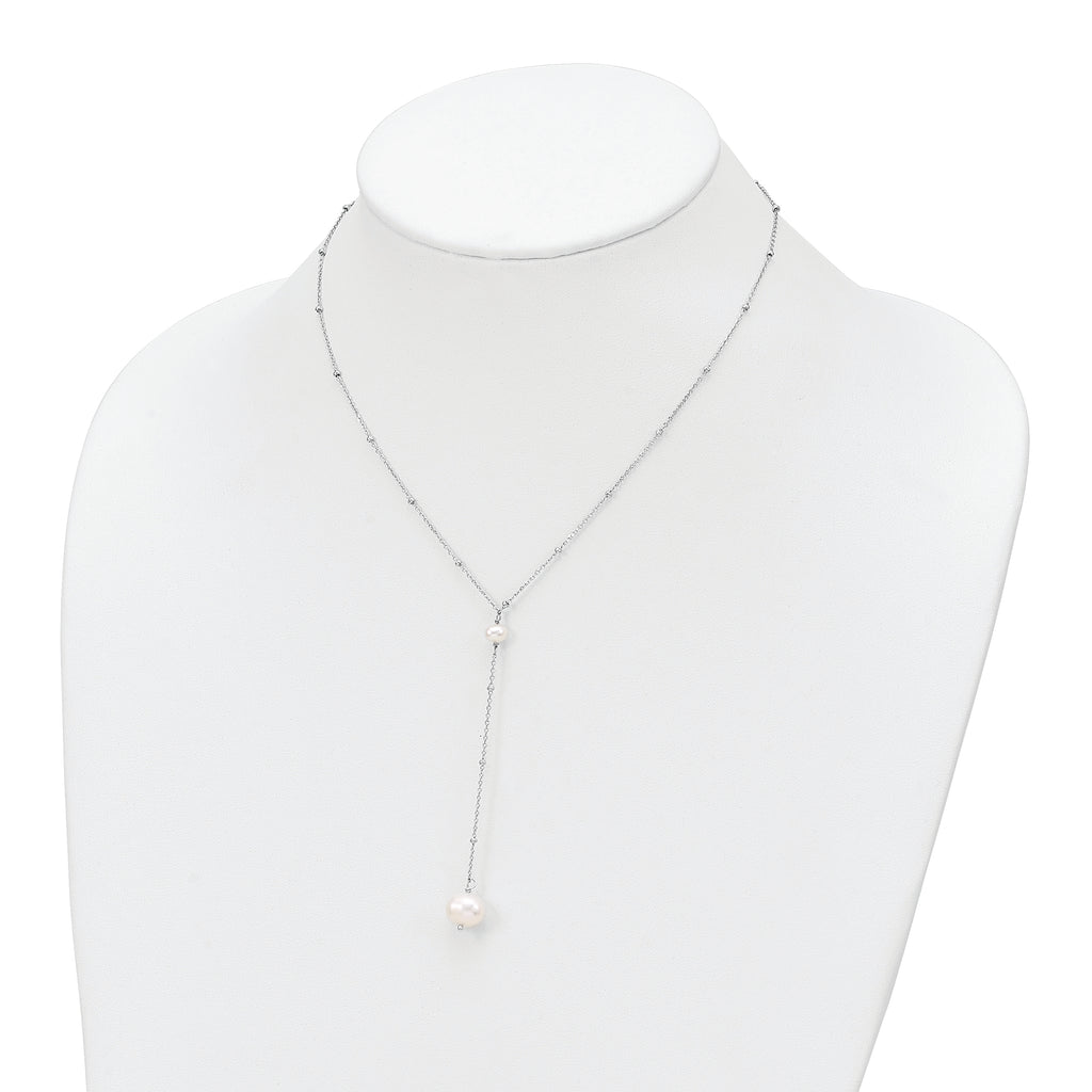 Sterling Silver Rhodium-plated FW Cultured Pearl w/2 in ext. Necklace