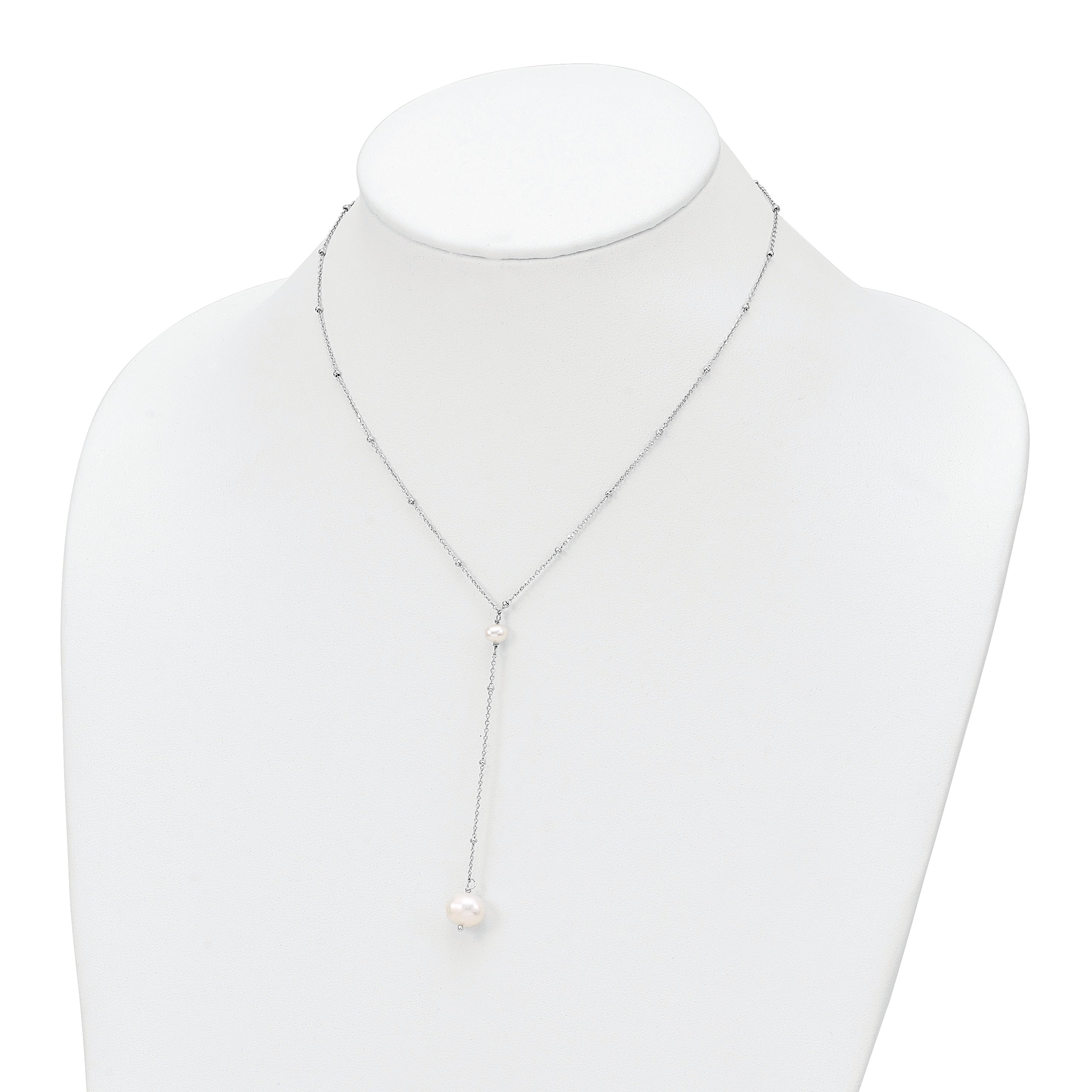 Sterling Silver Rhodium-plated FW Cultured Pearl w/2 in ext. Necklace