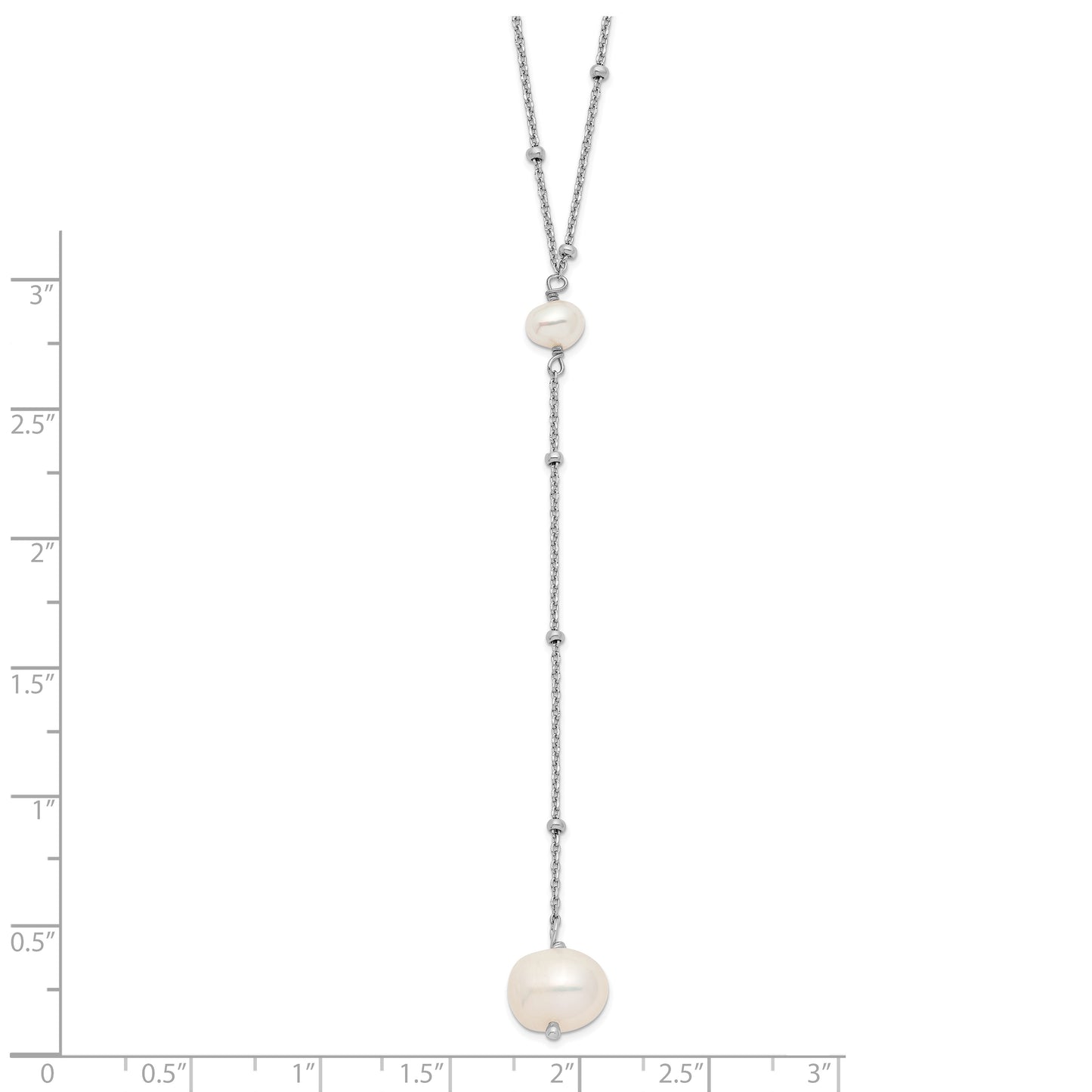 Sterling Silver Rhodium-plated FW Cultured Pearl w/2 in ext. Necklace