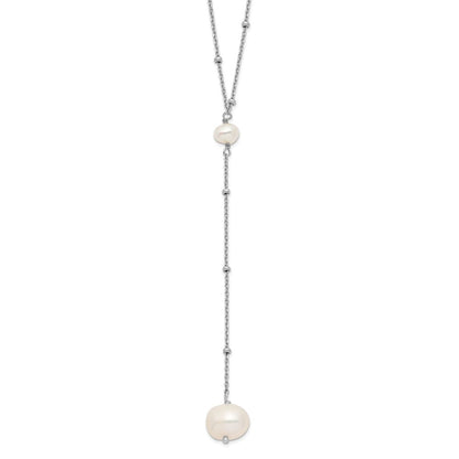 Sterling Silver Rhodium-plated FW Cultured Pearl w/2 in ext. Necklace