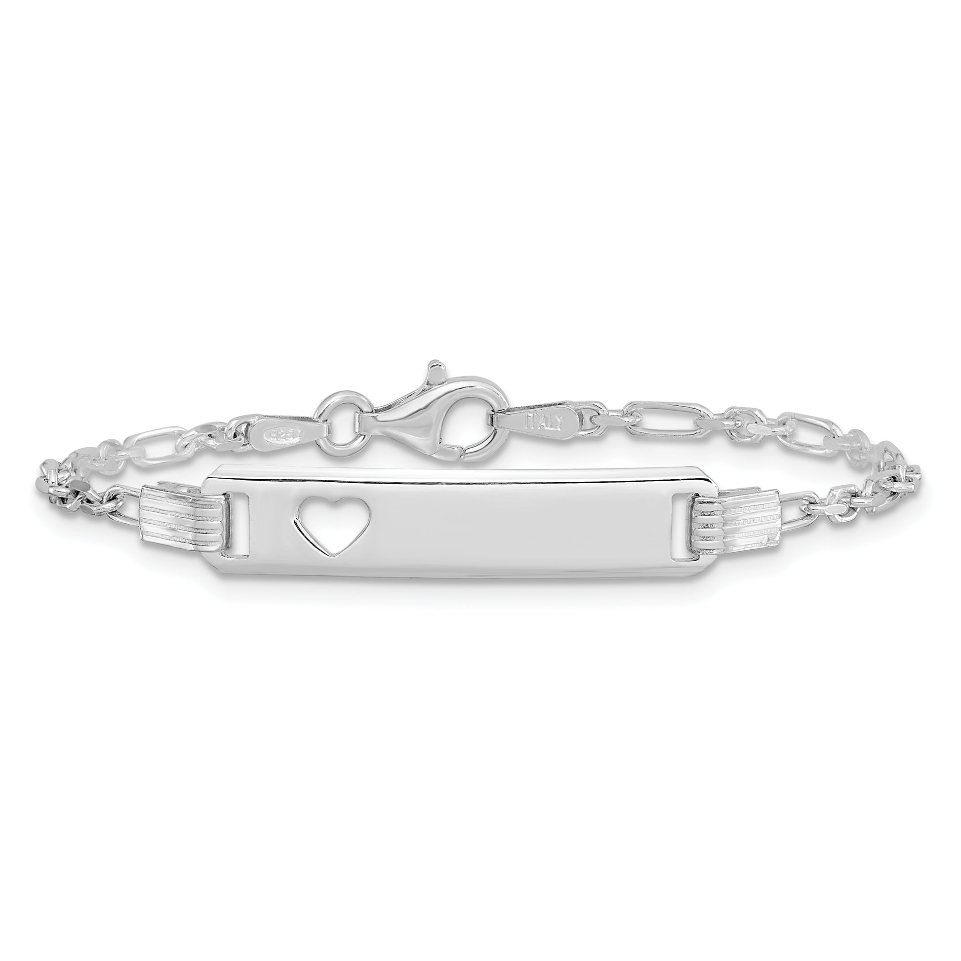 Sterling Silver Polished Childrens ID with Heart Bracelet