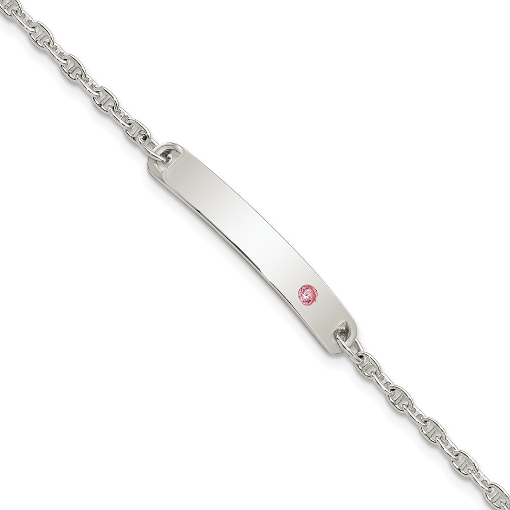 Sterling Silver Polished Childrens ID with Pink CZ Bracelet