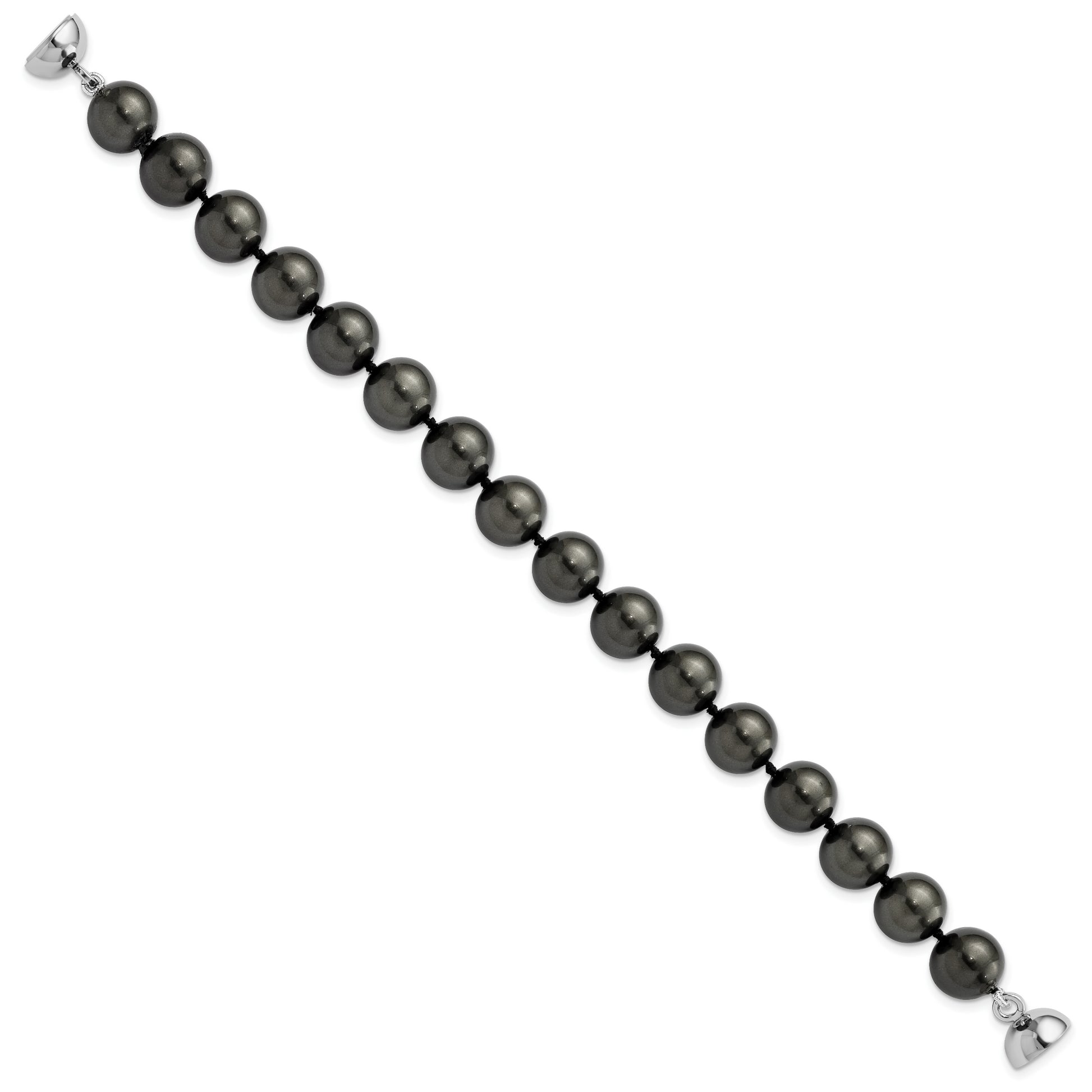 Sterling Silver Majestik Rh-pl 10-11mm Black Imitation Shell Pearl Bracelet