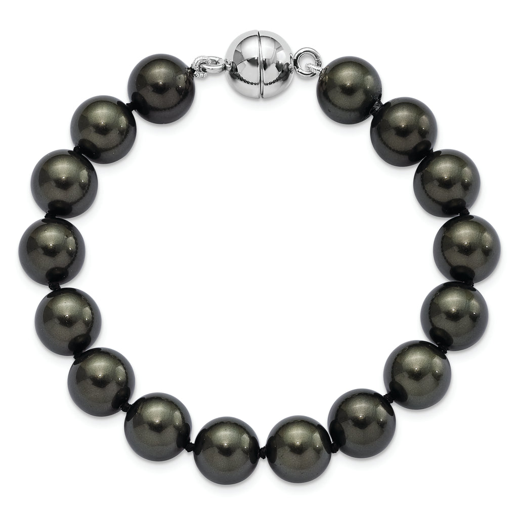 Sterling Silver Majestik Rh-pl 10-11mm Black Imitation Shell Pearl Bracelet