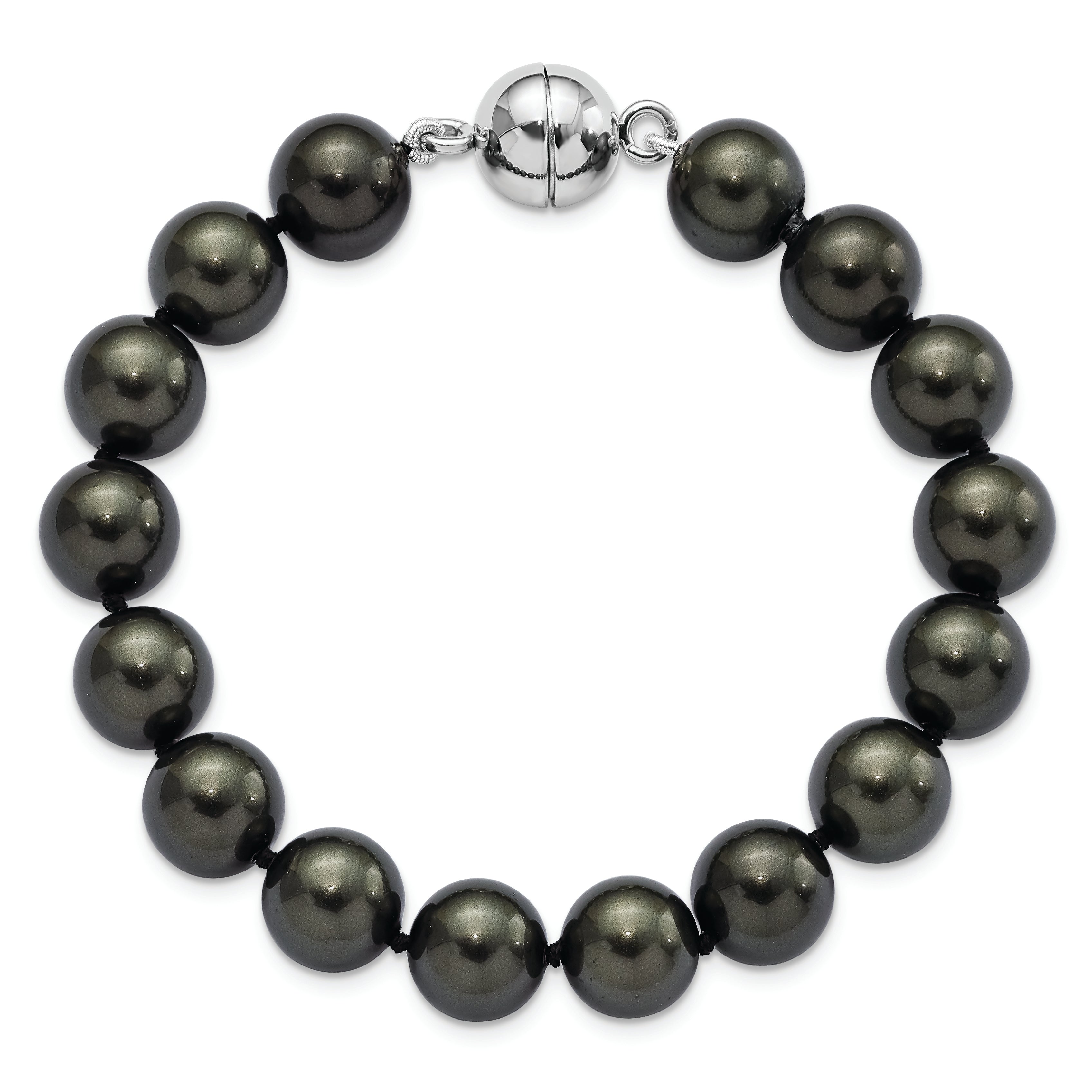 Sterling Silver Majestik Rh-pl 10-11mm Black Imitation Shell Pearl Bracelet