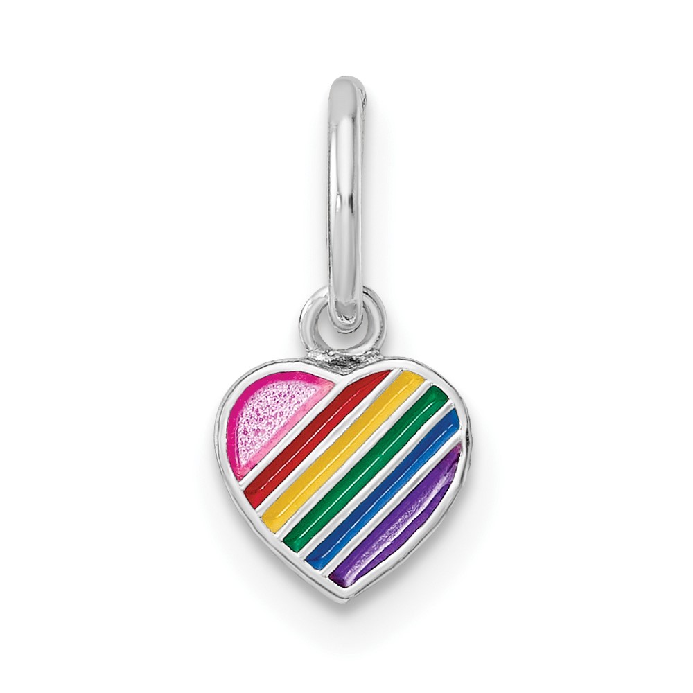 Sterling Silver RH-plated Enamel Kids Rainbow Heart Pendant