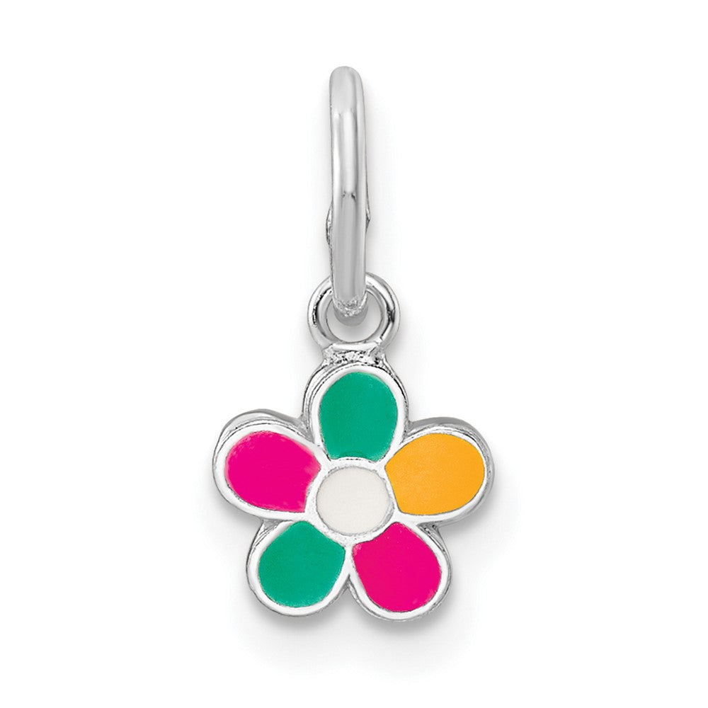 Sterling Silver RH-plated Enamel Kids Flower Pendant