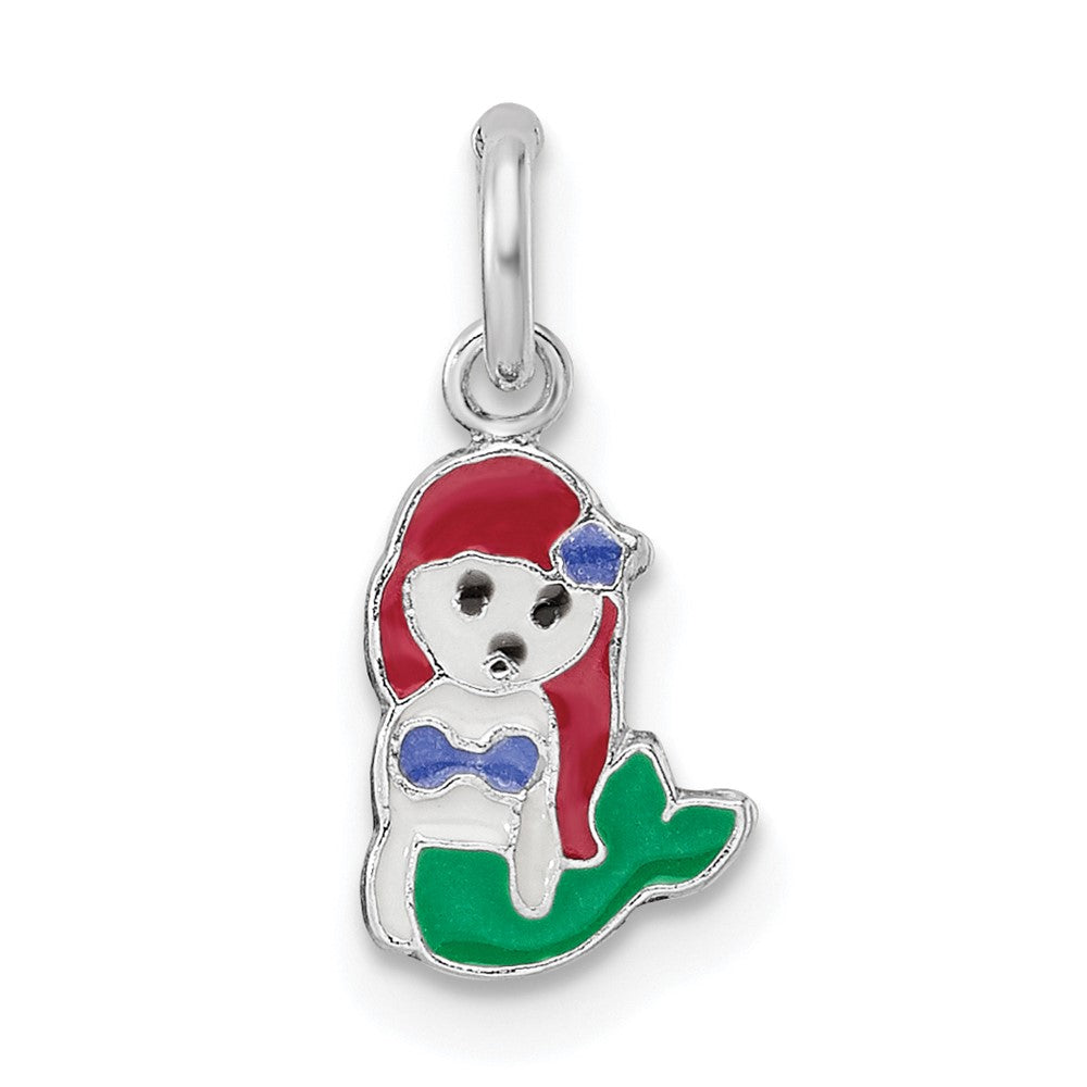 Sterling Silver RH-plated Enamel Kids Mermaid Pendant