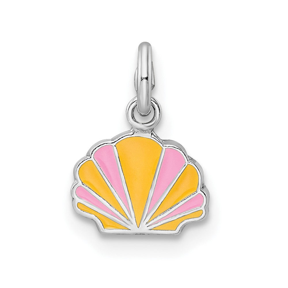 Sterling Silver RH-plated Enamel Kids Shell Pendant