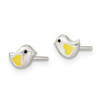 Sterling Silver Kids Yellow Enameled Bird Necklace and Post Earrings Set