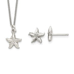 Sterling Silver Kids Starfish Necklace and Post Earrings Set