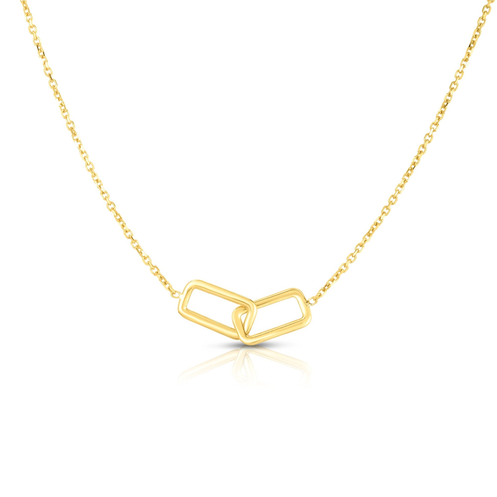 14K Gold Polished Interlocking Rectangles Necklace