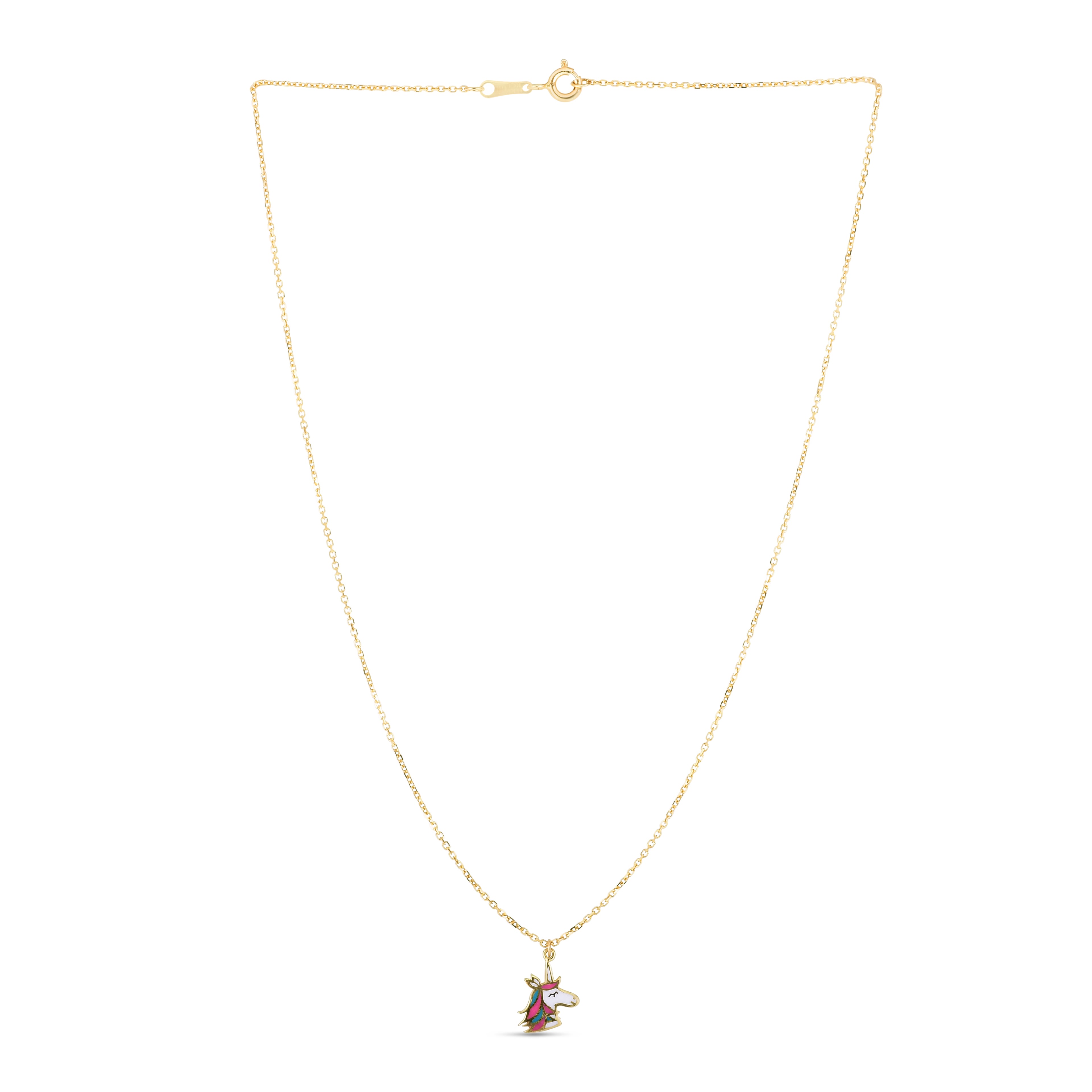 14K Gold Enamel Unicorn Necklace