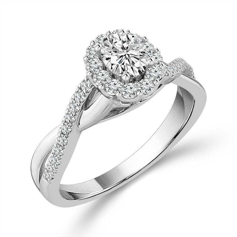 Diamond Engagement Ring 0.77 Ct tw Oval round 14k White Gold
