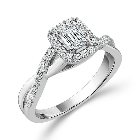 Diamond Engagement Ring 0.77 Ct tw Emeraldl round 14k White Gold