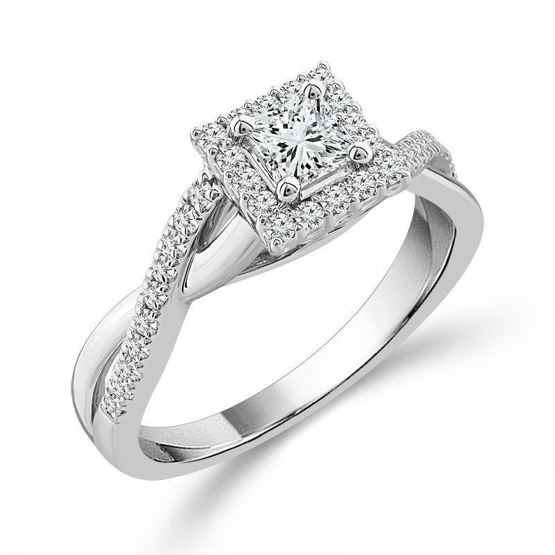 Diamond Engagement Ring 0.77 Ct tw Princess round 14k White Gold