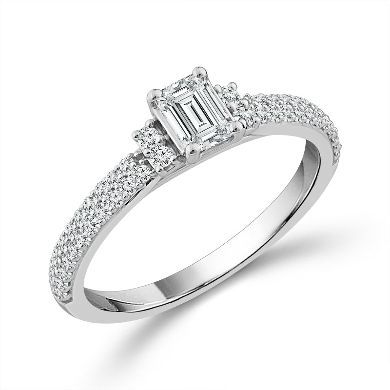 Diamond Engagement Ring 0.77 Ct tw Emerald round 14k White Gold