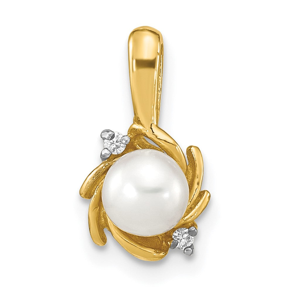 14K Madi K 5-6mm Button White FWC Pearl .02ct. Diamond Pendant