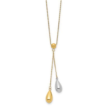 14k Yellow and White Gold Teardrop Puff Lariat Necklace