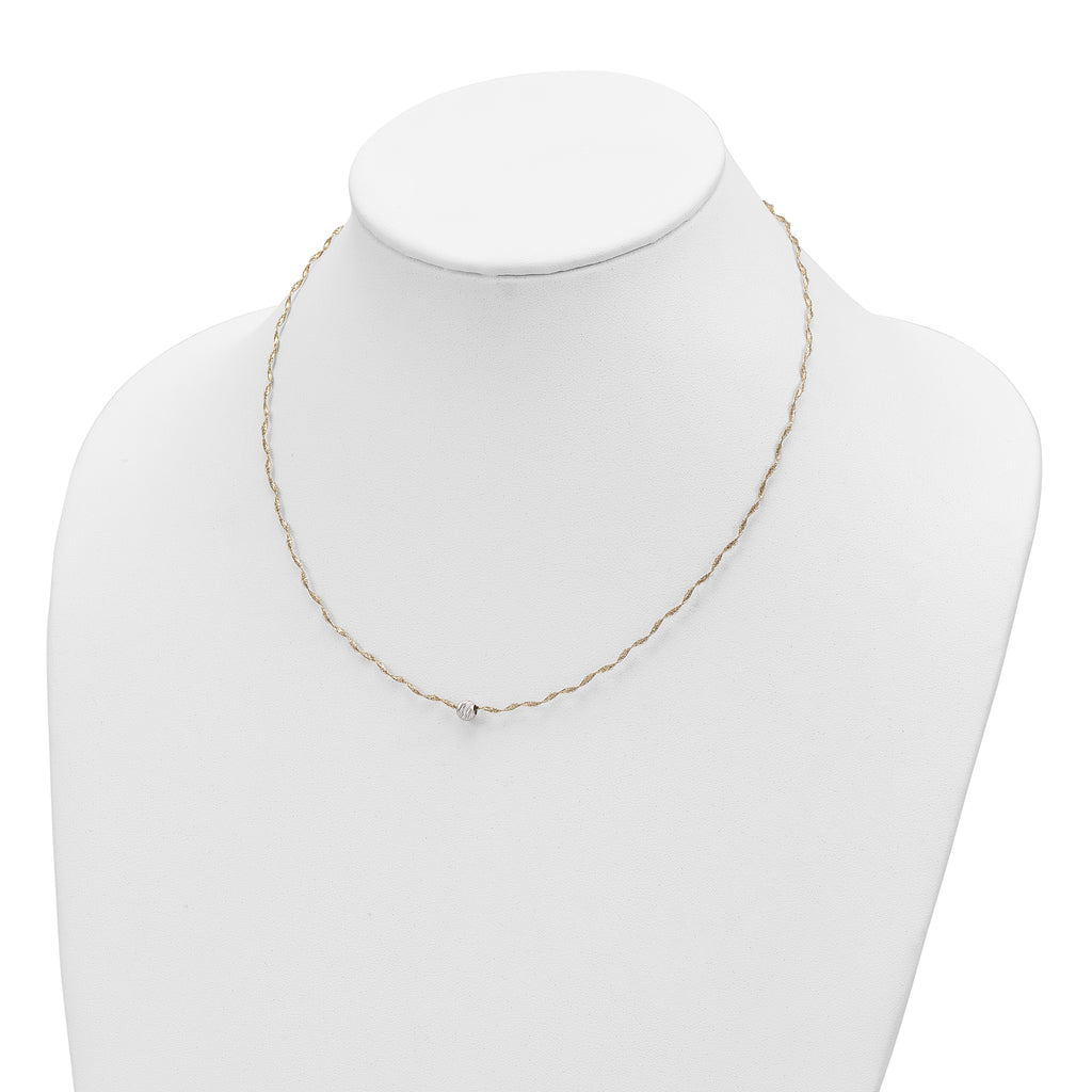 14K Two-tone Gold Twisted Flexible D/C Bead Necklace