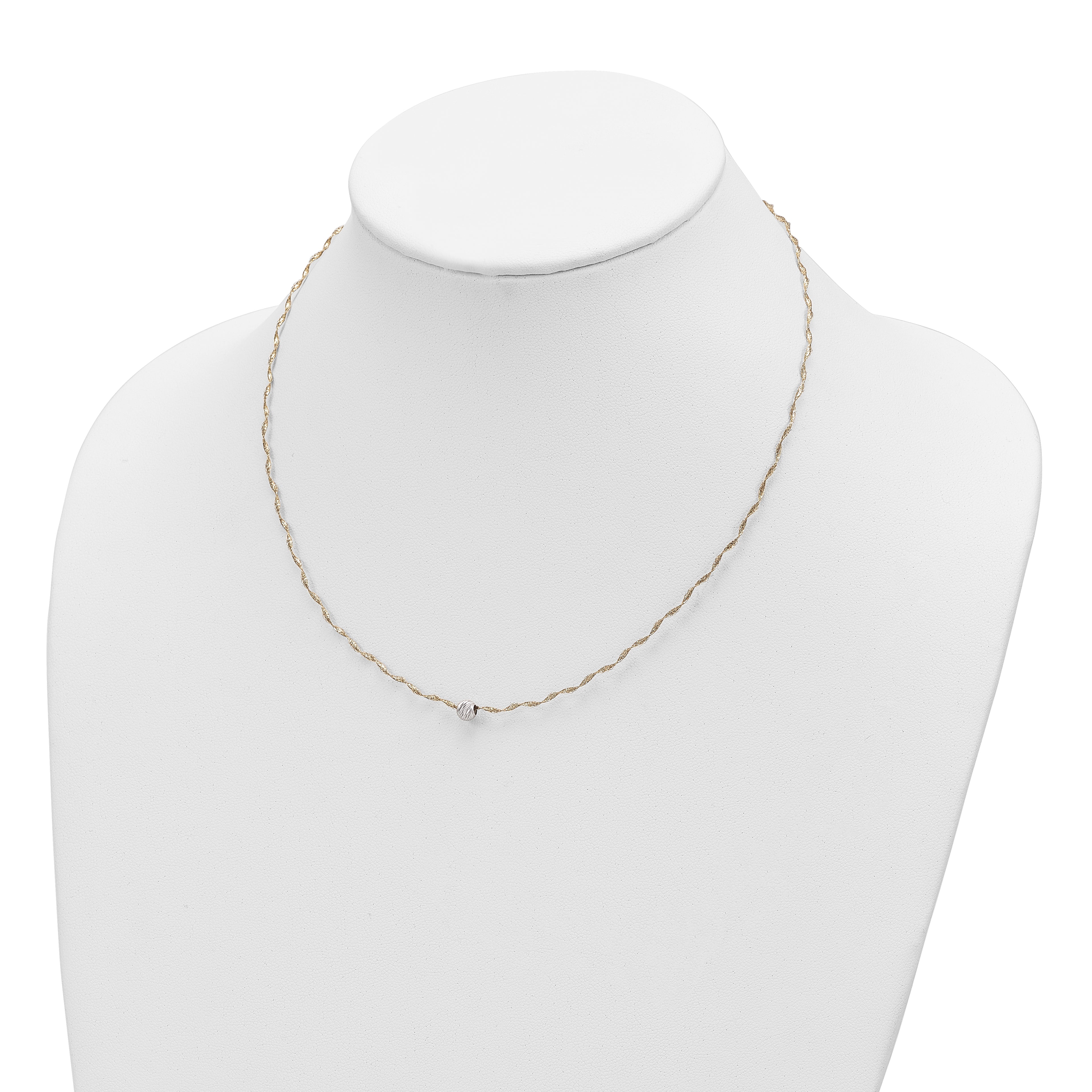 14K Two-tone Gold Twisted Flexible D/C Bead Necklace