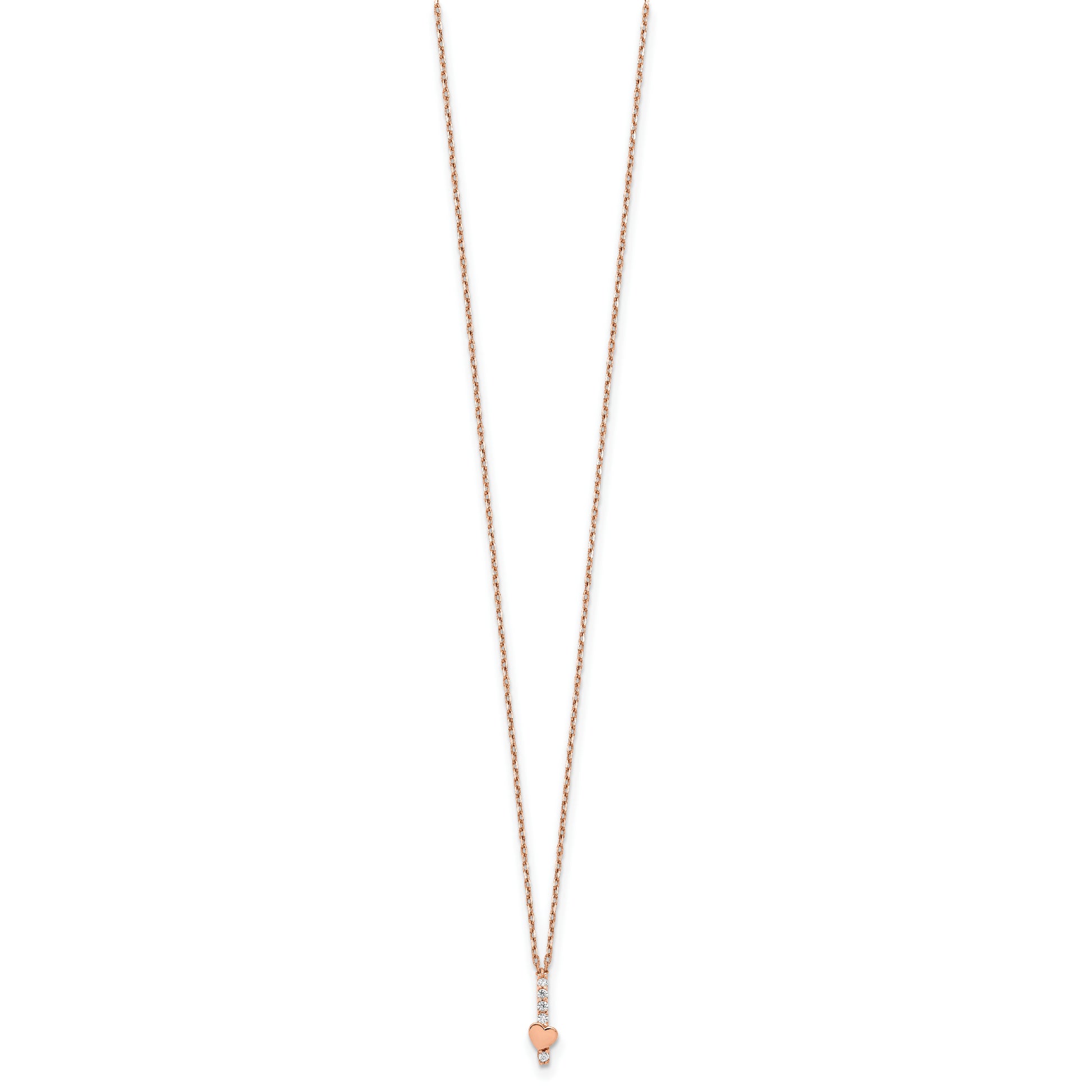 14k Rose Gold Polished CZ Heart w/1.25 in ext Necklace