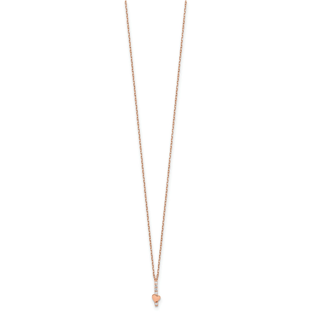 14k Rose Gold Polished CZ Heart w/1.25 in ext Necklace